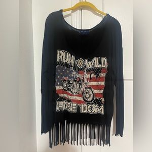 The Clas-sic Biker Chic Fringe Bottom Long Sleeve Top